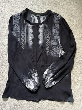 Kobi Halperin 100% silk Black and Gray Printed Button-Down Blouse